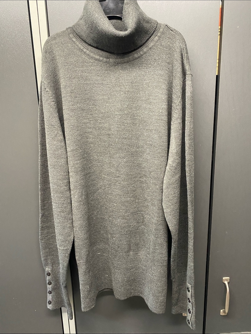 JM Collection Grey Turtleneck Sweater with Sleeve Buttons